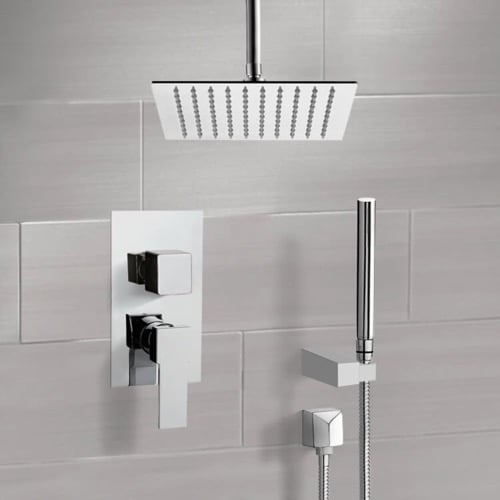 Chrome Ceiling Shower System With Rain Shower Head and Hand Shower Remer SFH42